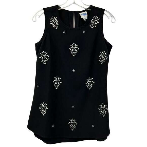 DG2 by Diane Gilman Womens Sleeveless Blouse Black/Rhinestone Keyhole Back XS - Picture 1 of 9